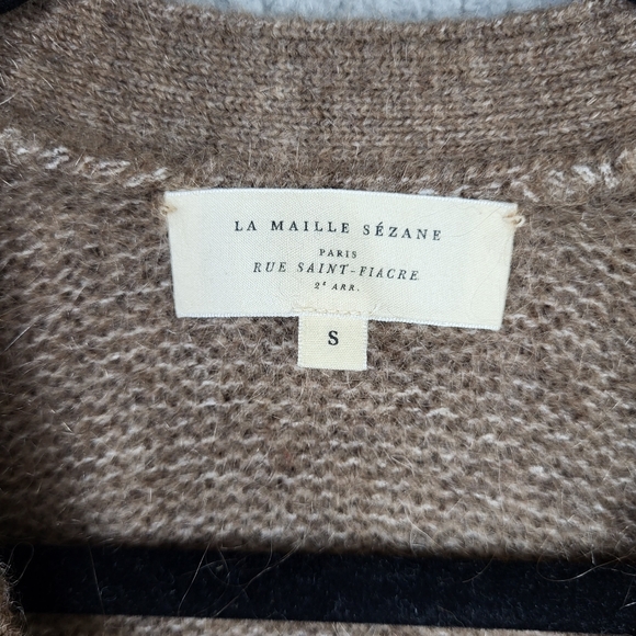 Sezane Charles Jumper Cardigan lace cuffs Sweater Brown Size S - Picture 9 of 13